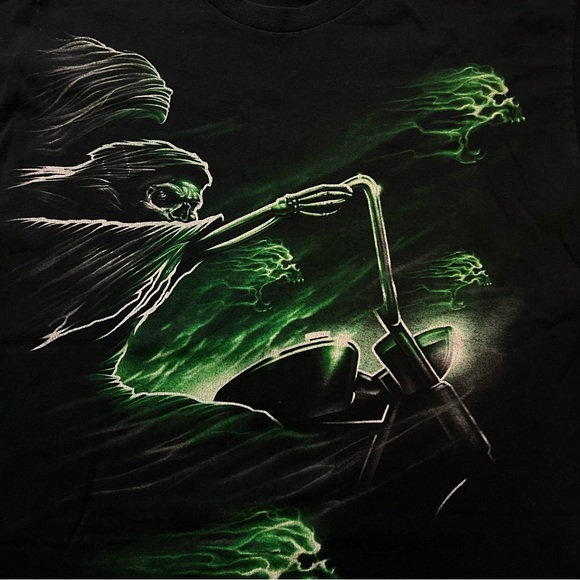 Vintage Y2K Style Grim Reaper Biker Tee - Picture 2 of 7